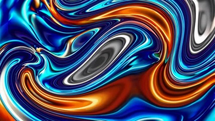Aufkleber - Vibrant abstract liquid metallic swirl in blue, orange, and black. Artistic energy concept