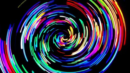 Poster - Abstract neon light spiral with vibrant colors on black background. Digital energy art.