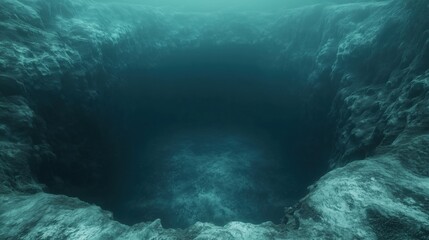 Wall Mural - a deep underwater abyss showcasing dark, mysterious depths and rocky textures.