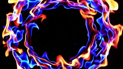 Fototapete - Vibrant circle of blue and orange flames against a black background, energy concept