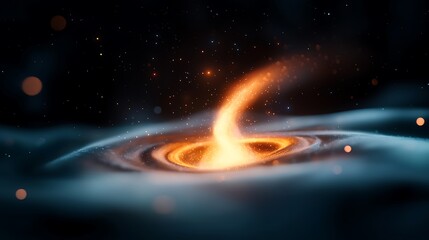 Wall Mural - abstract space concept: glowing orange planet in a dark blue nebula