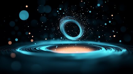 Wall Mural - abstract teal energy wave with glowing particles and swirling ring