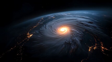 Wall Mural - aerial view of a powerful hurricane over the ocean at night
