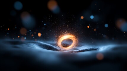 Wall Mural - vibrant cosmic cells glowing orange ring in dark blue nebula