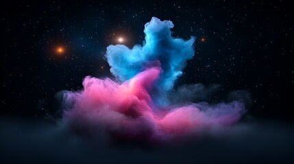 Wall Mural - vibrant pink and blue nebula swirls in dark space