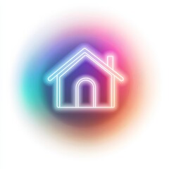 Aufkleber - Neon Home Icon with Colorful Gradient Background for Real Estate or Home Services Marketing.