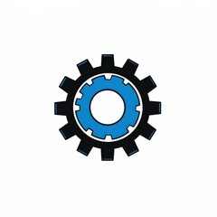 Fototapete - Single Blue and Black Gear on White Background Illustrating Mechanical Processes
