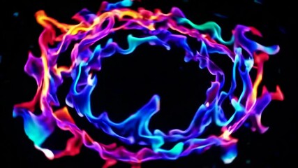 Poster - Vibrant multicolored neon ring of light against black background, digital art concept