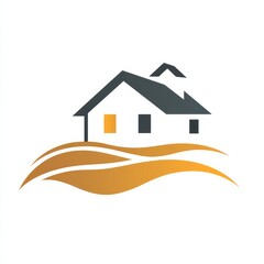 Aufkleber - Stylish House Logo Design with Abstract Landscape, A Modern Minimalist Symbol for Real Estate and Architecture.