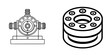 © AI04 - Detailed illustration of mechanical components showcasing a valve and a coupling in line art style