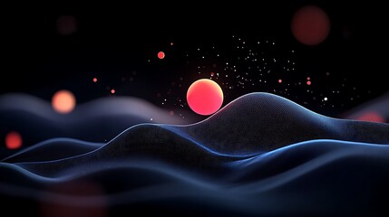 Wall Mural - abstract digital landscape with glowing blue and red particles