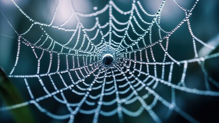A close up view of a beautiful spider web structure