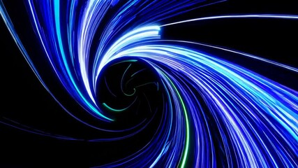 Leinwandbilder - Abstract swirling blue neon light trails on black background, futuristic concept