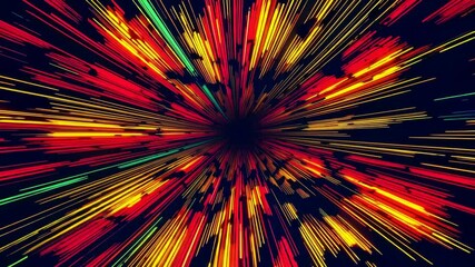 Poster - Dynamic burst of colorful light streaks on dark background, speed and motion concept