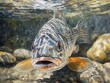 © jechm - Largemouth bass swimming in river painting