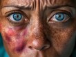 © izroil - A close up portrait of an injured woman with blue eyes