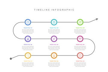 Wall Mural - business road map timeline infographic concept. with icons and 9 options, workflow layout, diagram, 