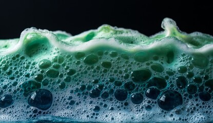Close-up soapy foam waves on dark background