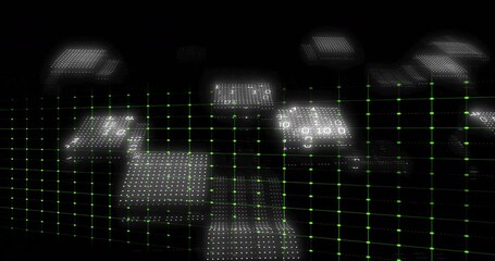 Canvas Print - green heartbeat line animation over digital grid with binary code patterns