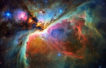 Wall Mural - Vivid cosmic beauty of the Orion Nebula in glowing colors showcasing astral wonder in deep space view