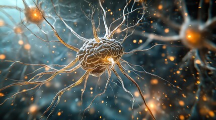 Glowing digital brain center of intelligence and thought image
