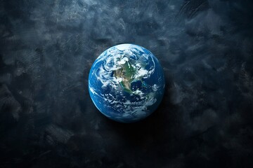 overhead view of planet earth faintly lit against a matte black