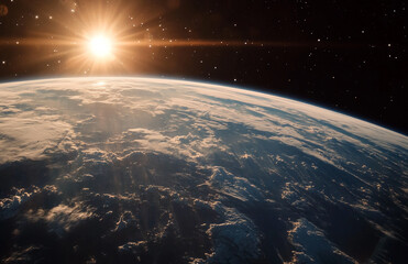 Wall Mural - Amazing view of earth from space with sunrise and stars adding beauty to the planetary landscape now