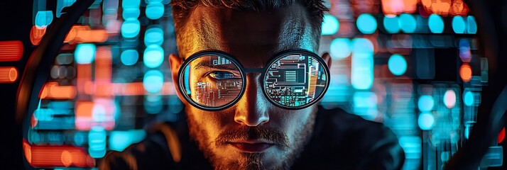 Focused programmer in a digital world