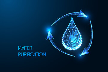 Wall Mural - Water drop with circular arrows. Water purification and sustainability. Futuristic vector concept.