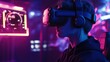 © almeera - Teenager VR gaming experience in neon-lit room