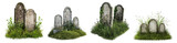 Graveyard Headstones Surrounded by Lush Green Grass and Weeds, PNG bundle collection, Isolated on Transparent Background, PNG bundle collection, Isolated on Transparent Background