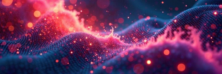 Swirling abstract particles suspended in a mesh background, futuristic, particles