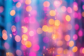 Fototapete - Colorful abstract background featuring vibrant circular bokeh lights creating a festive atmosphere in a blurred setting during the evening