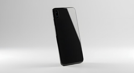 A smartphone with a sleek design, glossy black, has a full screen without any physical buttons on the front.