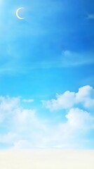 Wall Mural - the sky is dark and cloudy, with a crescent moon shining brightly in the middle. the clouds cover th