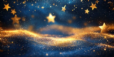 Wall Mural - a dreamy celestial night filled with glowing golden stars and swirling cosmic dust
