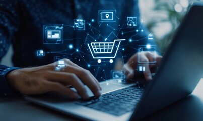 Online shopping, e-commerce, digital marketing concept.