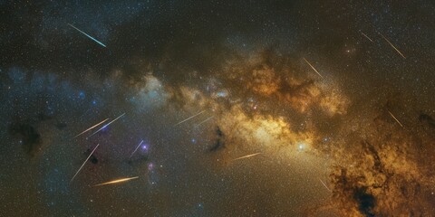 Wall Mural - a breathtaking cosmic event showcasing meteors streaking across a colorful nebula
