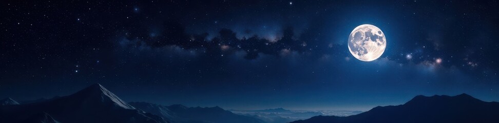 Wall Mural - deep space with twinkling stars and a bright moon, set against a velvety black sky, galaxy, beauty