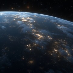 Wall Mural - earth's night lights from space, city lights, clouds, universe