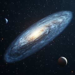 Wall Mural - spiral galaxy in deep space with orbiting planets
