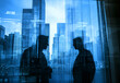 © MiniRiz - Businesspeople Meeting In City Viewscape Silhouette Businesspeople Meeting In Cityscape View and Conversation in Urban Area with Skyscrapers and Windows in Formal Wear Silhouette