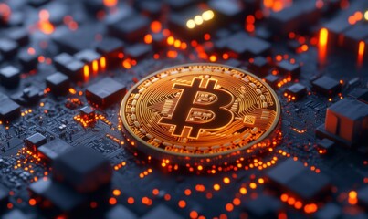 Wall Mural - digital currency transaction through blockchain networks, cryptocurrency and innovation, 3d illustra