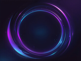 Wall Mural - Abstract glow modern circles lines wavy in round frame smooth flowing dynamic blue purple gradient light illustration on dark background
