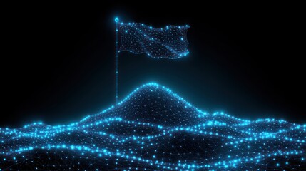 Leinwandbilder - Glowing digital flag on a hilltop, representing achievement and success.