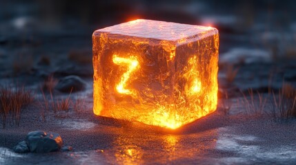 Poster - Glowing letter Z inside an ice cube on dark ground.