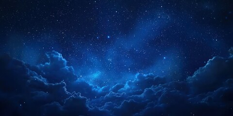 Wall Mural - a deep midnight blue sky with scattered glowing stars and soft clouds