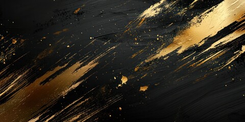 Wall Mural - a luxurious black background with elegant golden brush strokes and soft lighting
