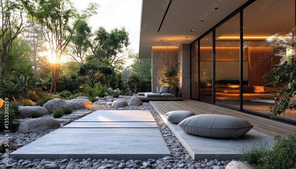 Modern Outdoor Space with Renewable Energy Heat Pump System for ...