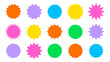 © Polina Tomtosova - Star round sticker tag icon shape set. Circle starburst label shape for promo, sale, price offer badge sticker. Round tag shape vector icon. Sale, promo label graphic design. Vector illustration.